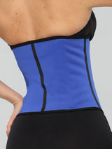 Back view of Blue Sports Latex Covered Workout Waist Trainer.