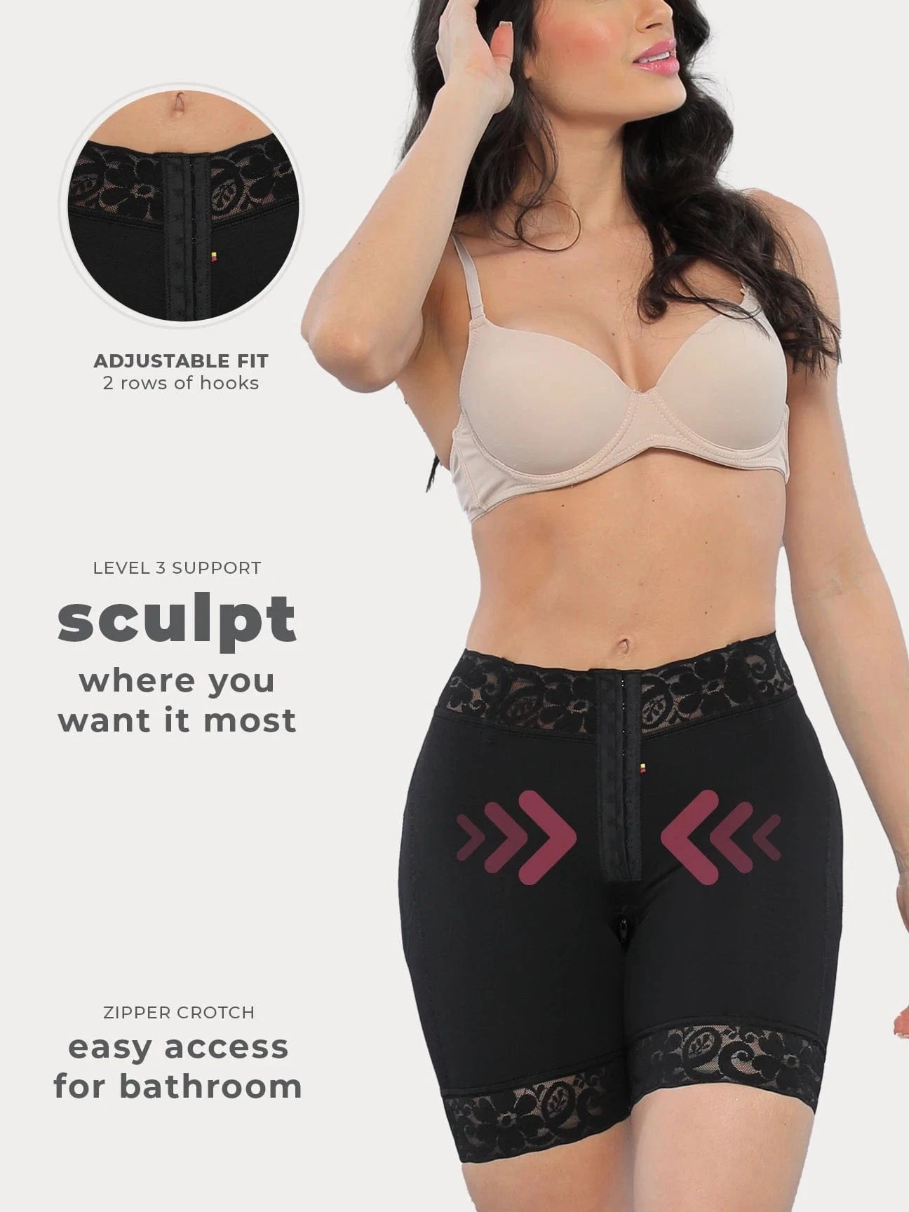 Sculpting Round Lift Shorts with Hooks NS005