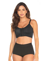 Full body look at the high compression surgical bra with central hooks.