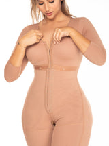 Full Body Faja with Sleeves and Two Hooks central hook functionality.