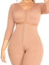 Close front view of Full Body Faja with Sleeves and Two Hooks.