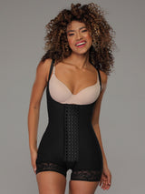 High Compression Faja Shorts with Hooks full body front view, black color.