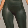 Forest Butt Lift Olive Leggings with Tummy Control front waist view.